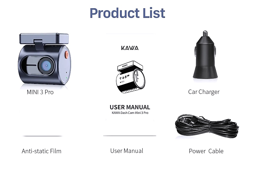 KAWA MINI 3 Pro 2K Dash Cam with WiFi and Voice Control — side view