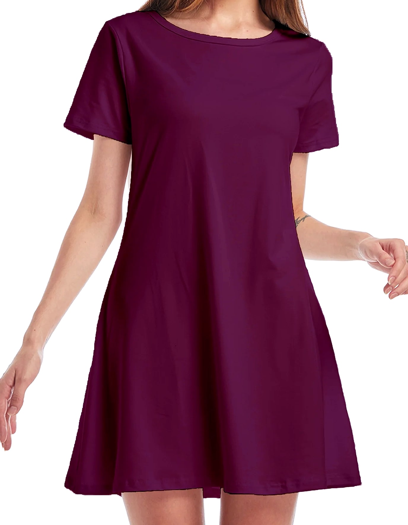 INSTYLISH Women's Casual Print Mini T-Shirt Dress — scale reference