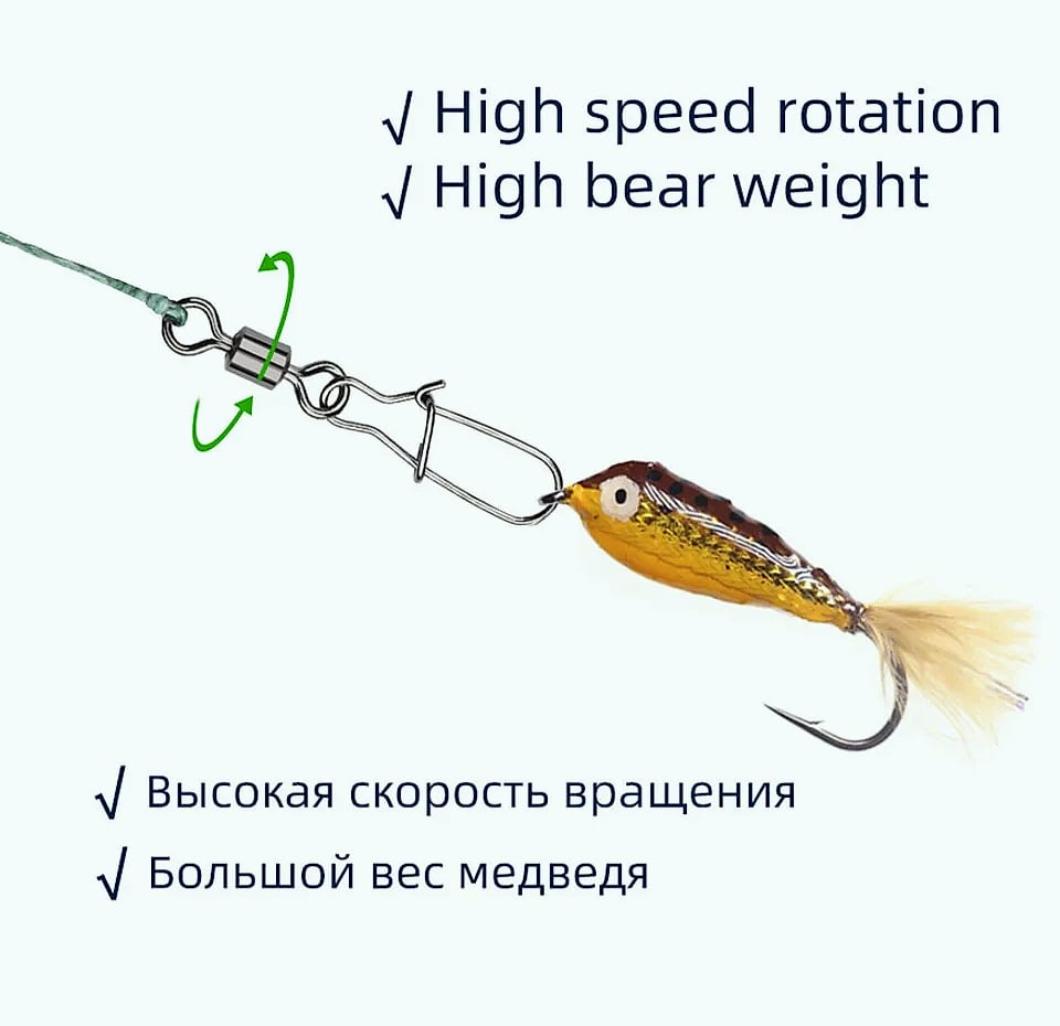 100 pcs Bearing Swivel Fishing Connector Rolling Swivel — close-up details