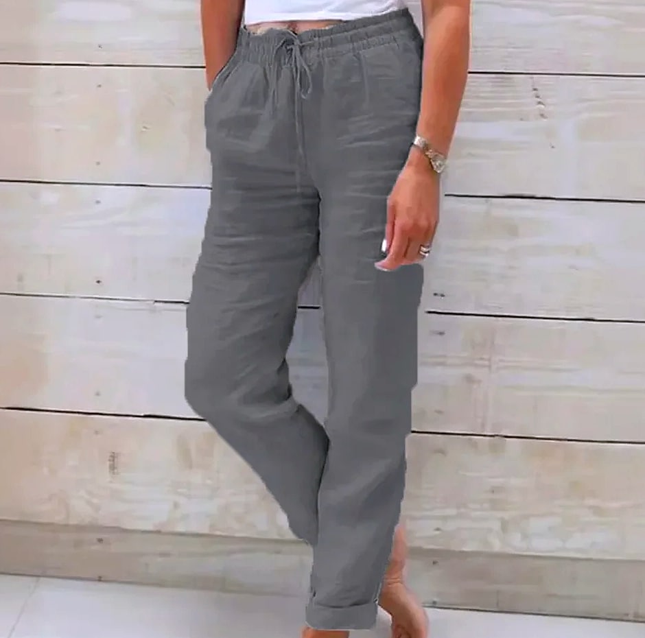 BAVFD Women's Cotton Linen Casual Pants Elastic Waist — side view