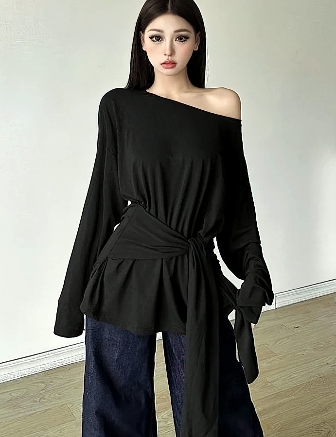 ZOYLEIR See Through Long Sleeve Off Shoulder Top — parts overview