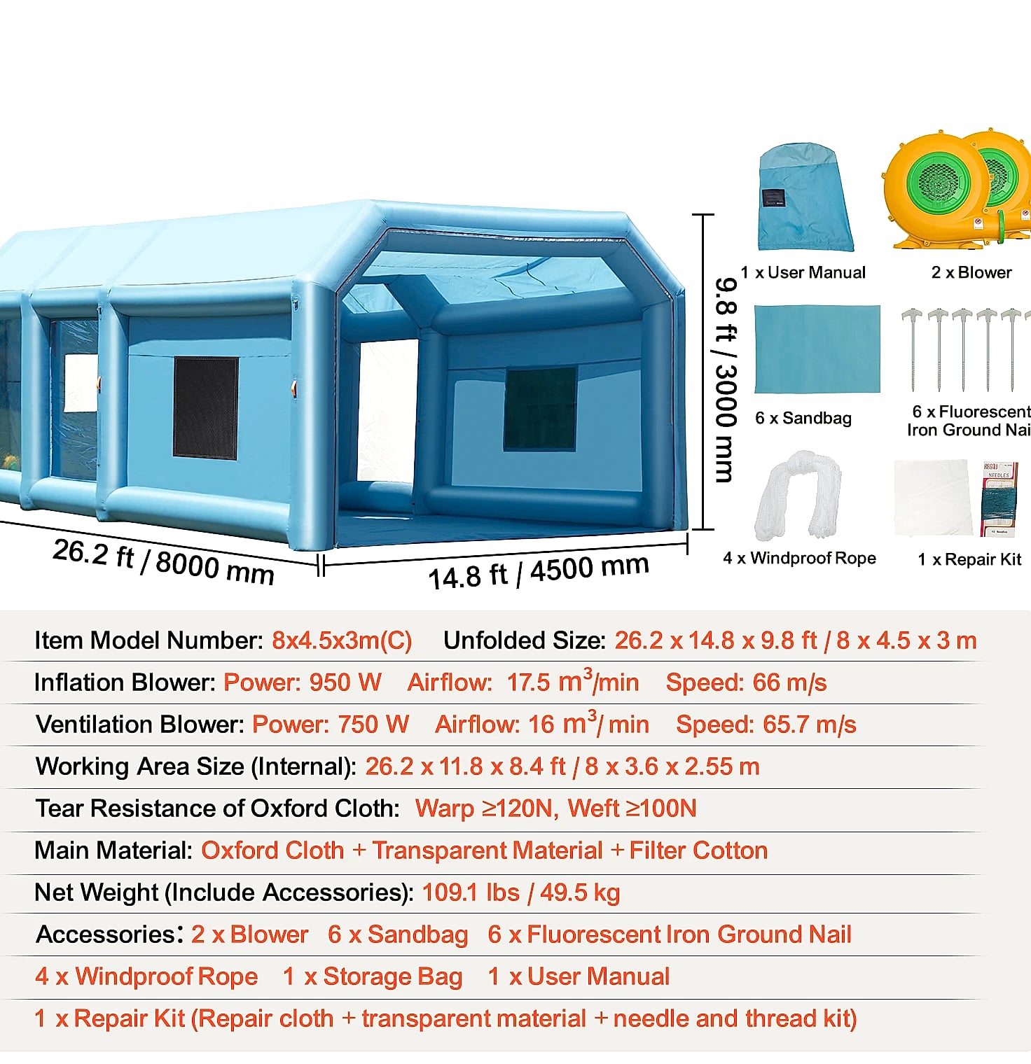SucceBuy Inflatable Paint Booth with Blowers and Air Filter — assembled view
