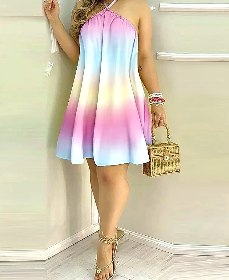 Floral Print Backless Halter Dress for Spring Summer — close-up details