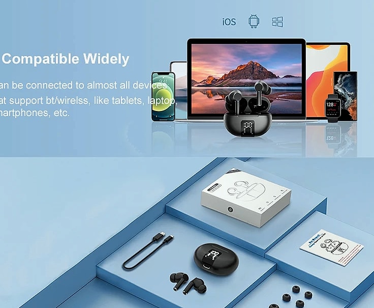 UYUXIO Bluetooth 5.3 Wireless Earbuds with 60H Playback — parts overview