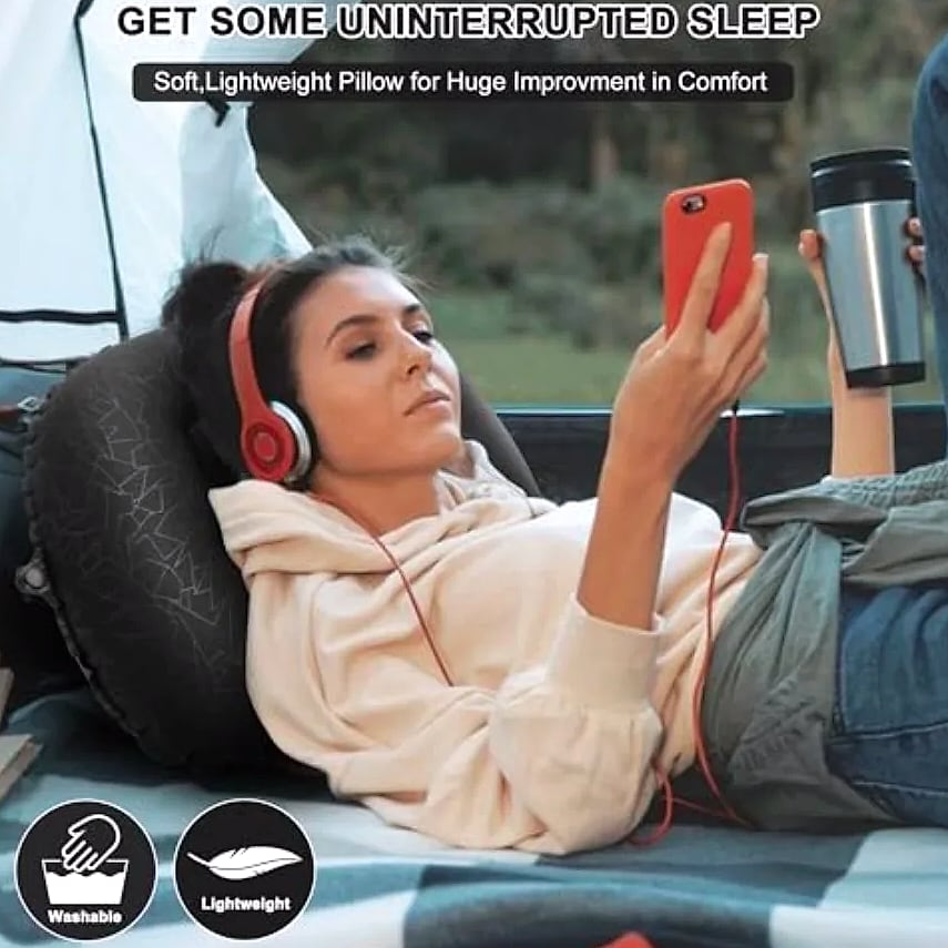 Inflatable Camping Pillow with Neck Lumbar Support — assembled view