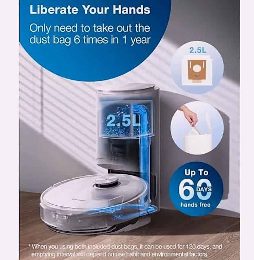 SHXI Robot Vacuum and Mop Combo with Auto-Empty Station — side view
