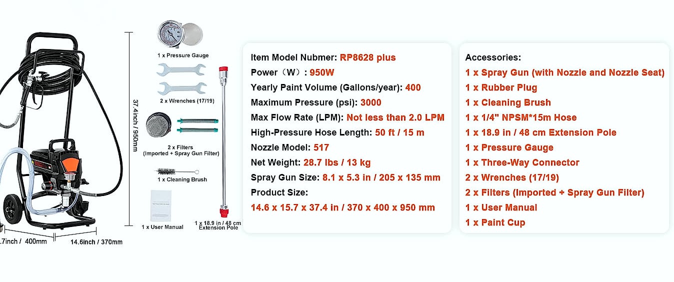 SucceBuy 950W Airless Paint Sprayer, 3000PSI Electric — assembled view