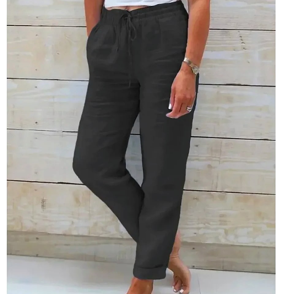 BAVFD Women's Cotton Linen Casual Pants Elastic Waist — assembled view