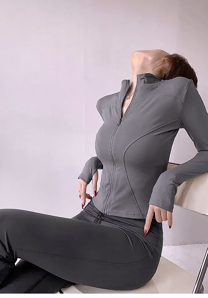 Women's Quick Dry Yoga Jacket Long Sleeve Zip Running Top — assembled view