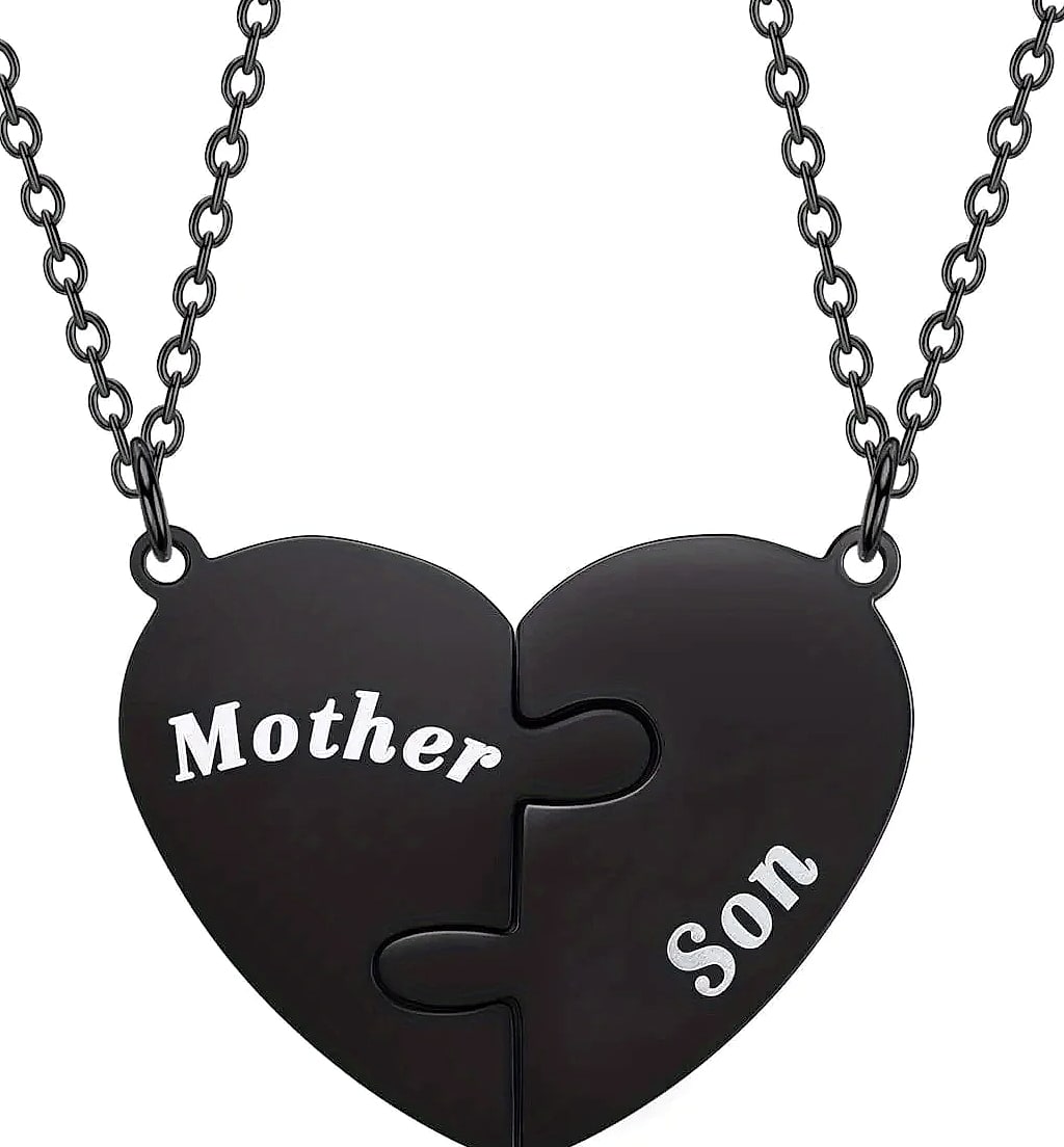 AEHOME Mother and Son Matching Heart Pendant Necklace Set — assembled view