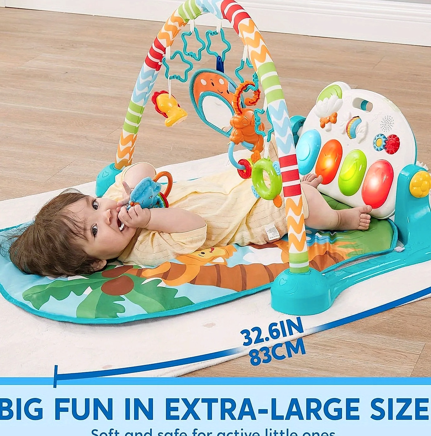 Joyfy Baby Play Mat with Piano, Tummy Time Gym for 0-12 — assembled view