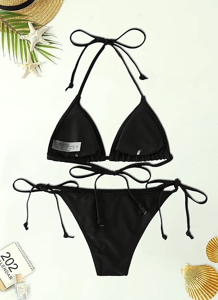 2-Piece Triangle Bikini Swimsuit Set with String Detail — close-up details