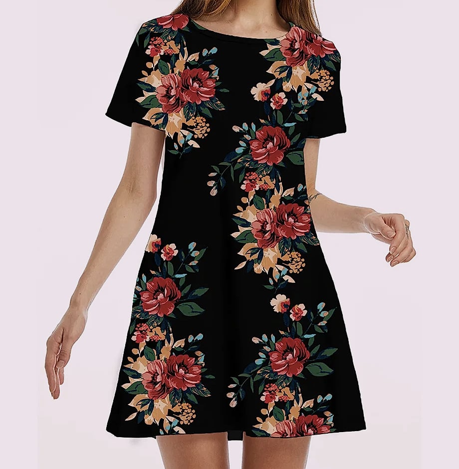 INSTYLISH Women's Casual Print Mini T-Shirt Dress — package contents