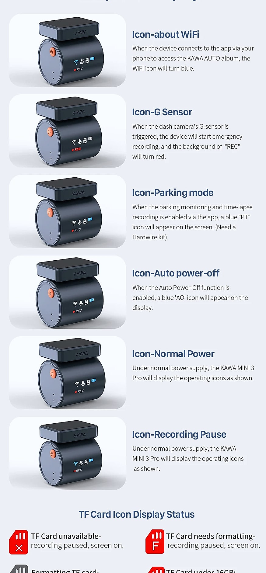 KAWA MINI 3 Pro 2K Dash Cam with WiFi and Voice Control — feature highlights