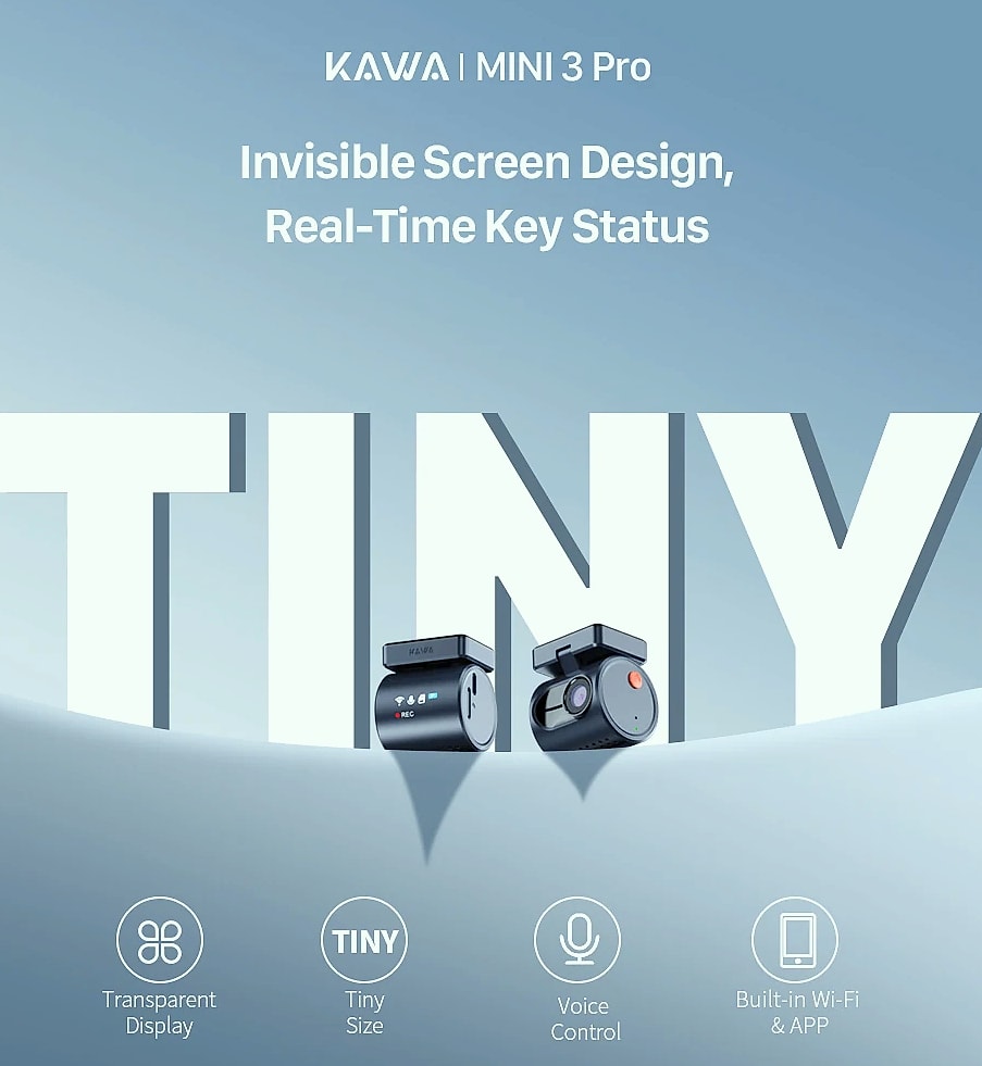 KAWA MINI 3 Pro 2K Dash Cam with WiFi and Voice Control — assembled view
