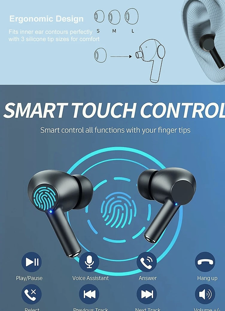 UYUXIO Bluetooth 5.3 Wireless Earbuds with 60H Playback — scale reference