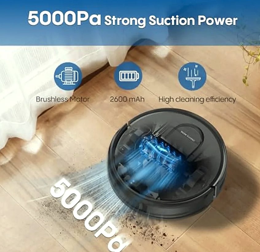 SHXI Robot Vacuum and Mop with LiDAR Mapping — assembled view