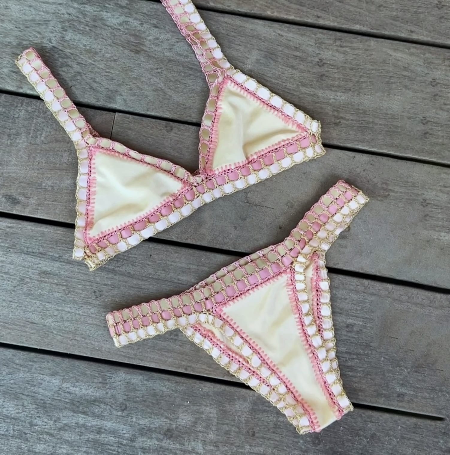 Sporlike Pink Crochet Bikini Set Women Swimwear — scale reference