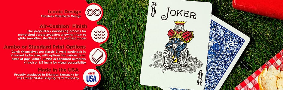 Bicycle Standard Playing Cards, Poker Size, Red & Blue — close-up details