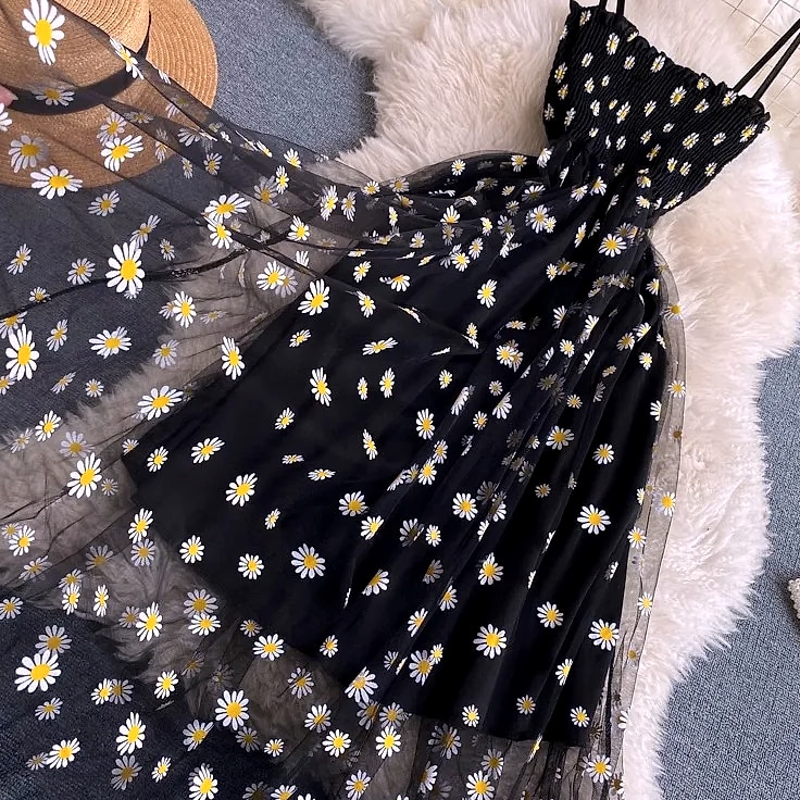 YUOOMUOO Women's Floral Print Mesh Party Dress — interior detail