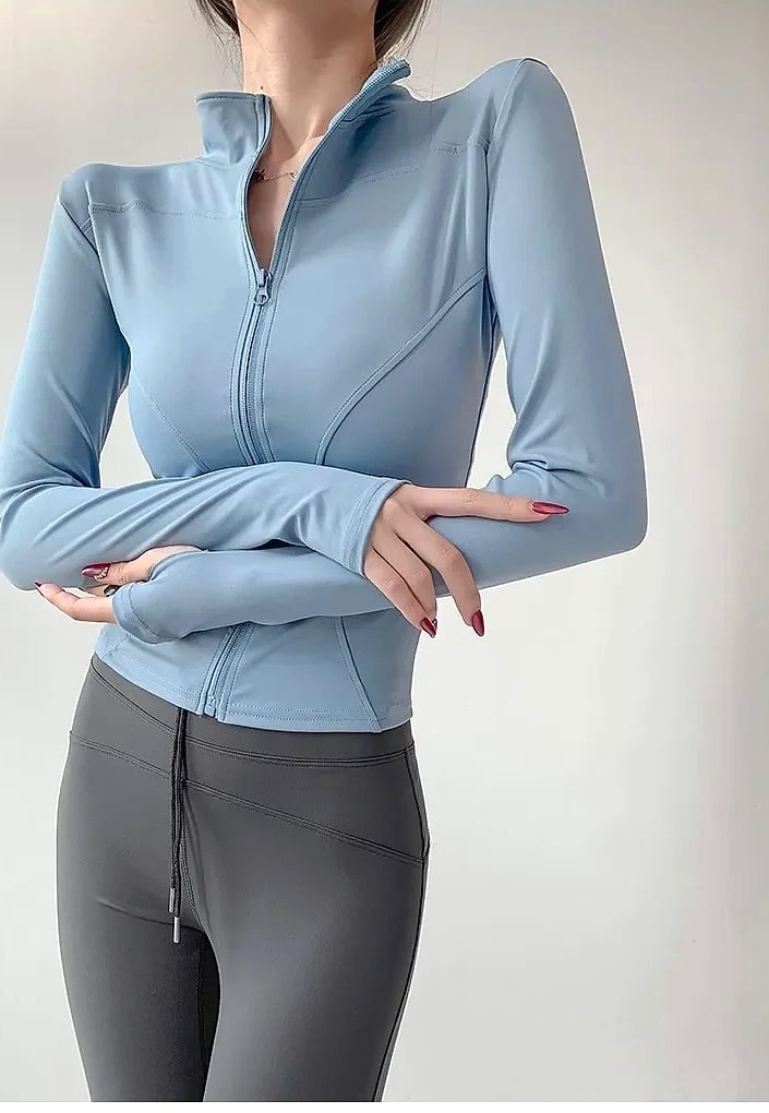 Women's Quick Dry Yoga Jacket Long Sleeve Zip Running Top — parts overview