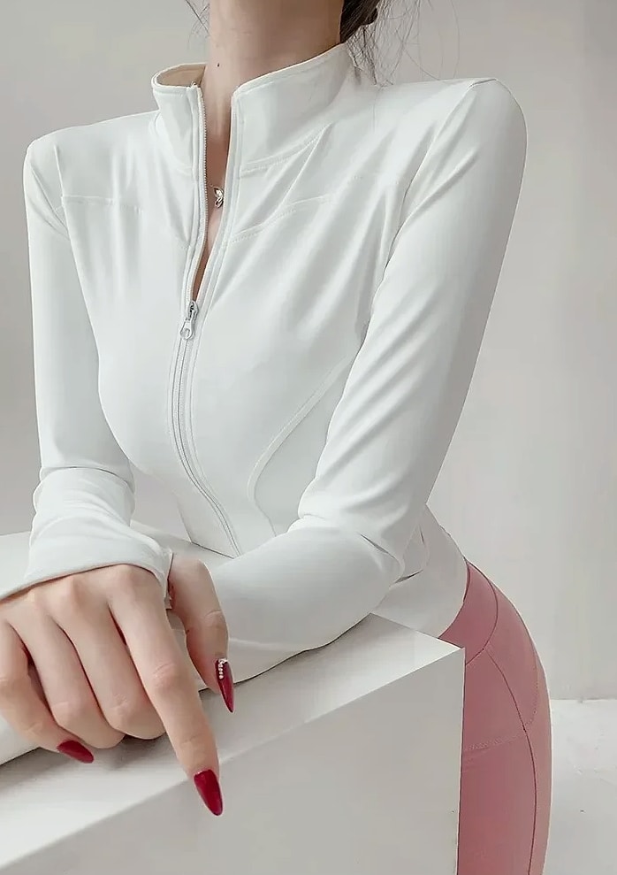 Women's Quick Dry Yoga Jacket Long Sleeve Zip Running Top — assembled view