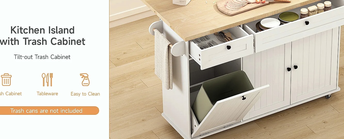 ONBRILL 60 inch Mobile Kitchen Island Rolling Trolley with — assembled view