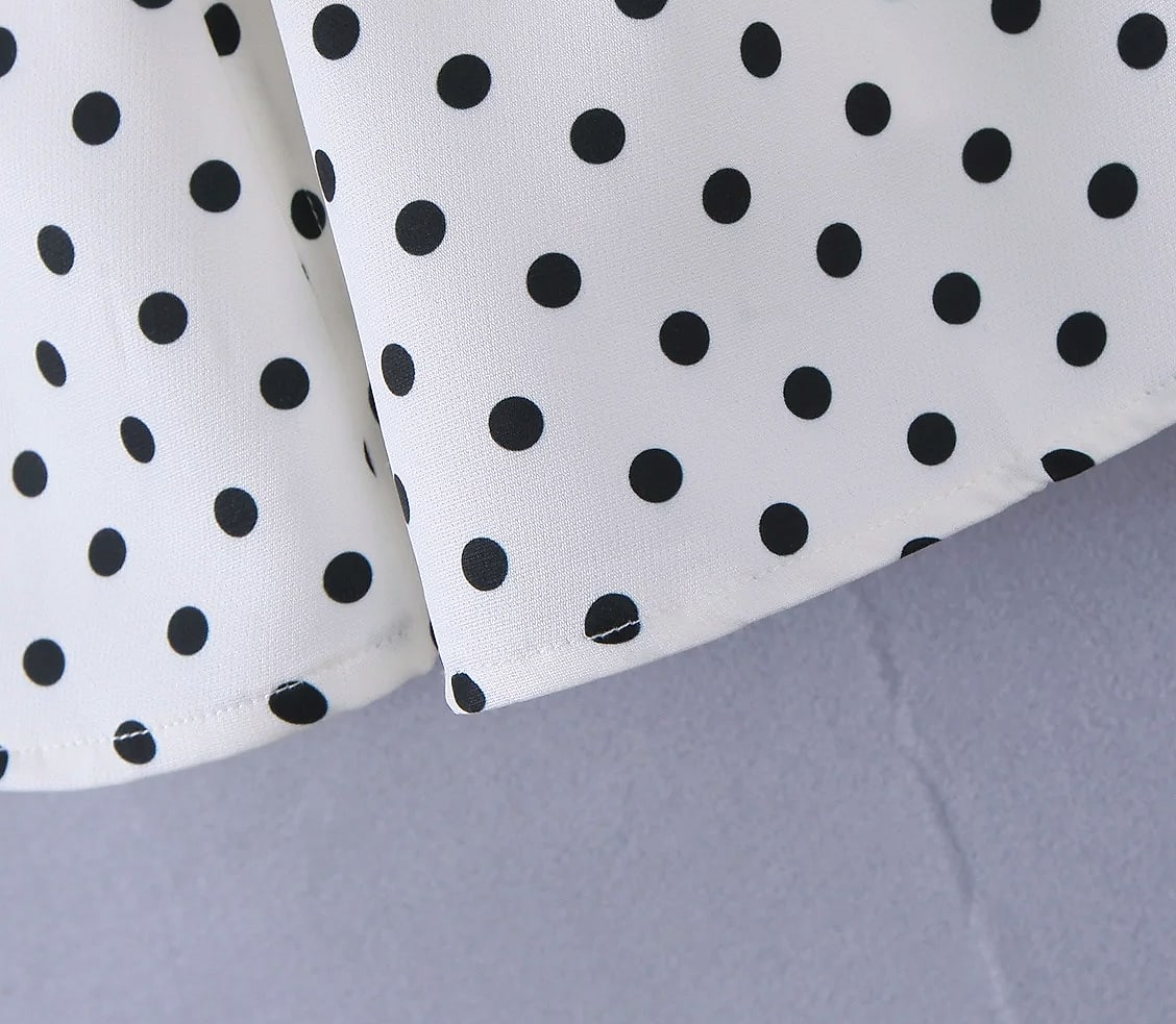 Yenkye French Style Polka Dot Halter Mini Dress — close-up details