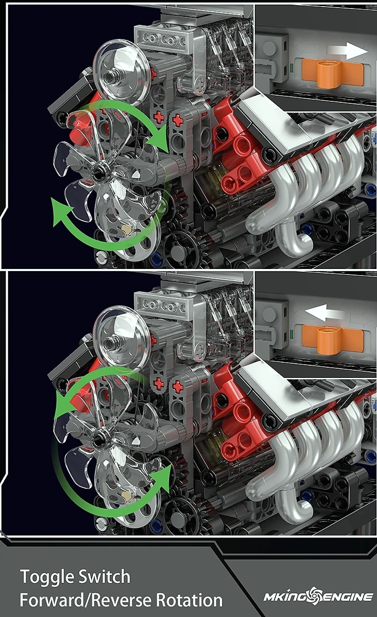 Mould King 10225 V8 Engine Building Block Set with Motor — scale reference