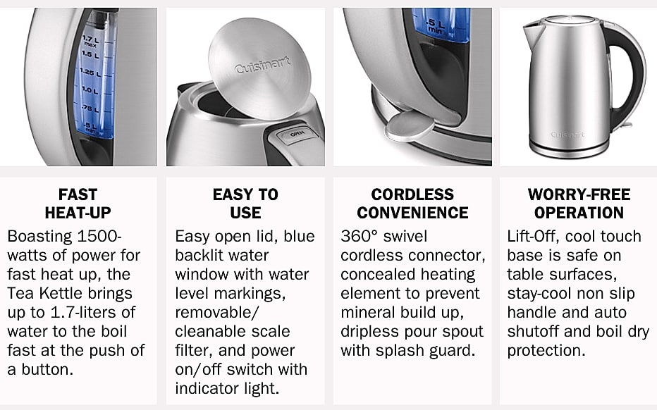 Cuisinart PerfecTemp CPK-17P1 Cordless Kettle, 1500W — size comparison