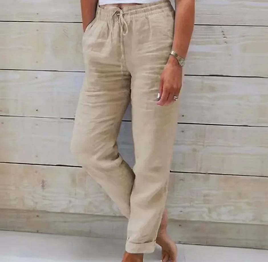 BAVFD Women's Cotton Linen Casual Pants Elastic Waist — close-up details