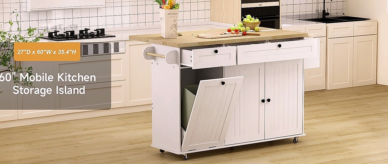ONBRILL 60 inch Mobile Kitchen Island Rolling Trolley with — package contents
