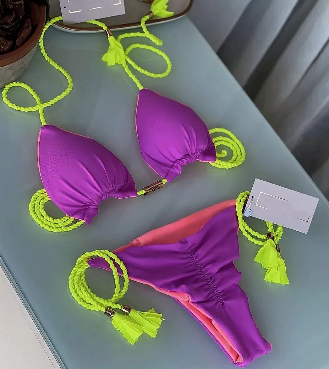 Women's Backless Triangle Bikini Swimsuit — close-up details