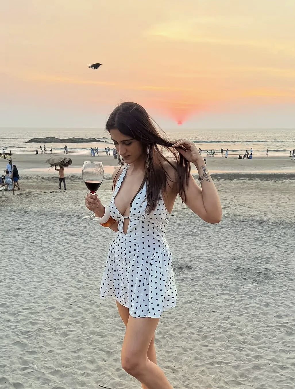 Yenkye French Style Polka Dot Halter Mini Dress — package contents