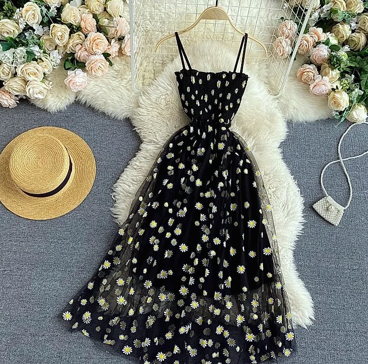 YUOOMUOO Women's Floral Print Mesh Party Dress — scale reference
