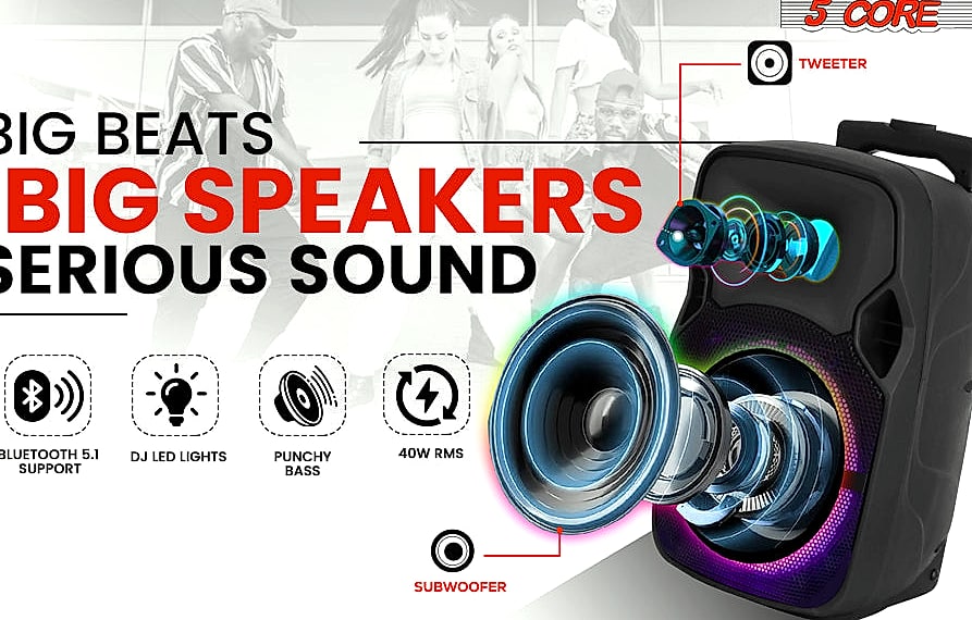 5 Core 400W DJ PA Speaker System with 2 Wireless Mics — package contents