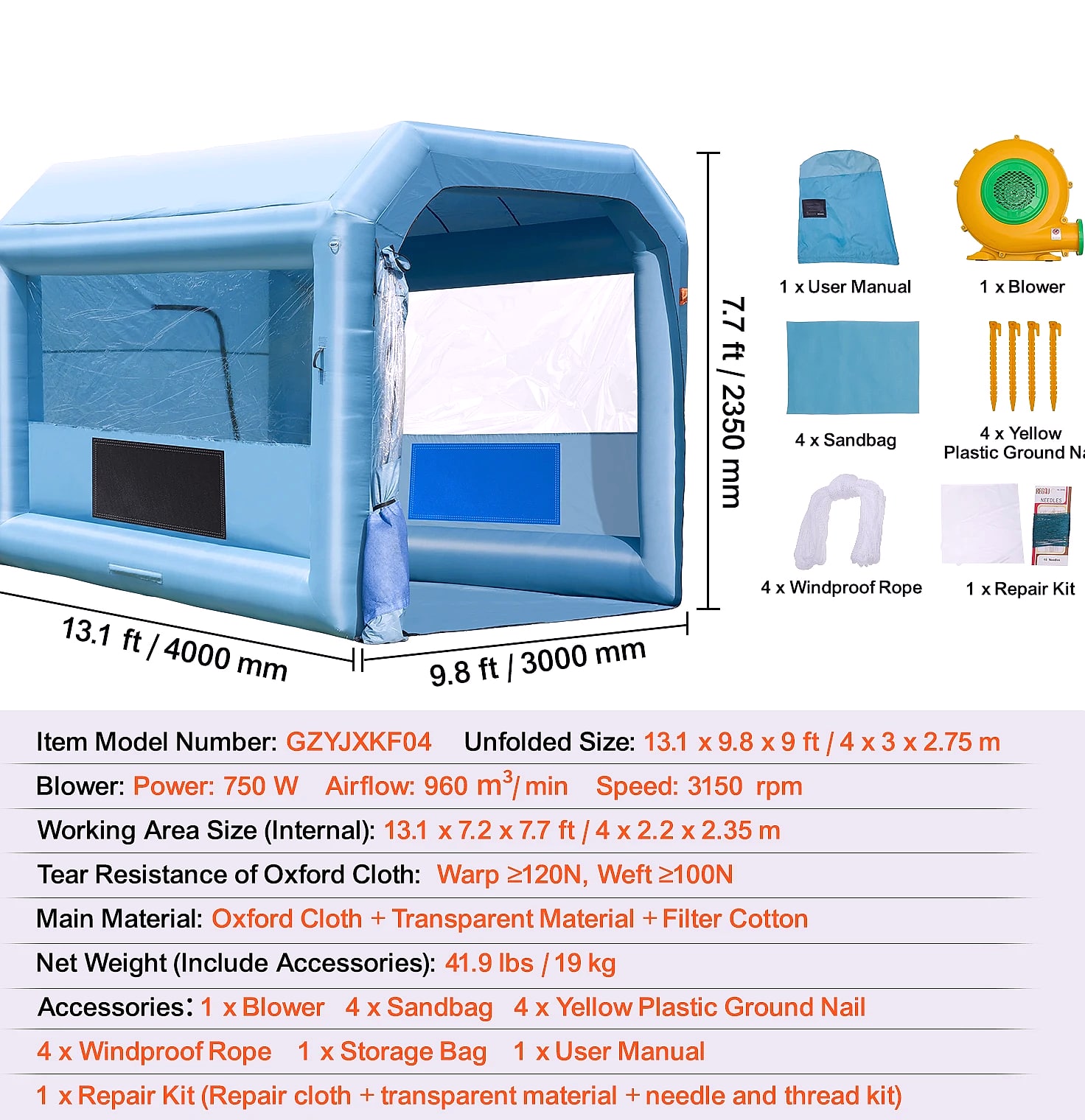 SucceBuy Inflatable Paint Booth with Blowers and Air Filter — size comparison