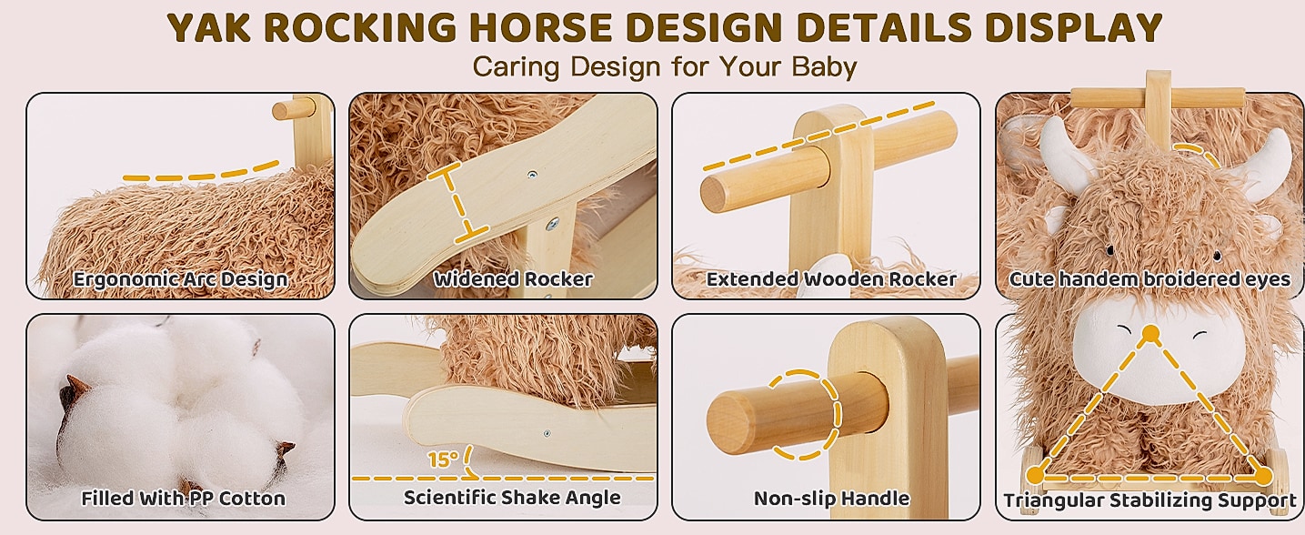 Jolie Vallée Wooden Yak Rocking Horse for Toddlers — package contents