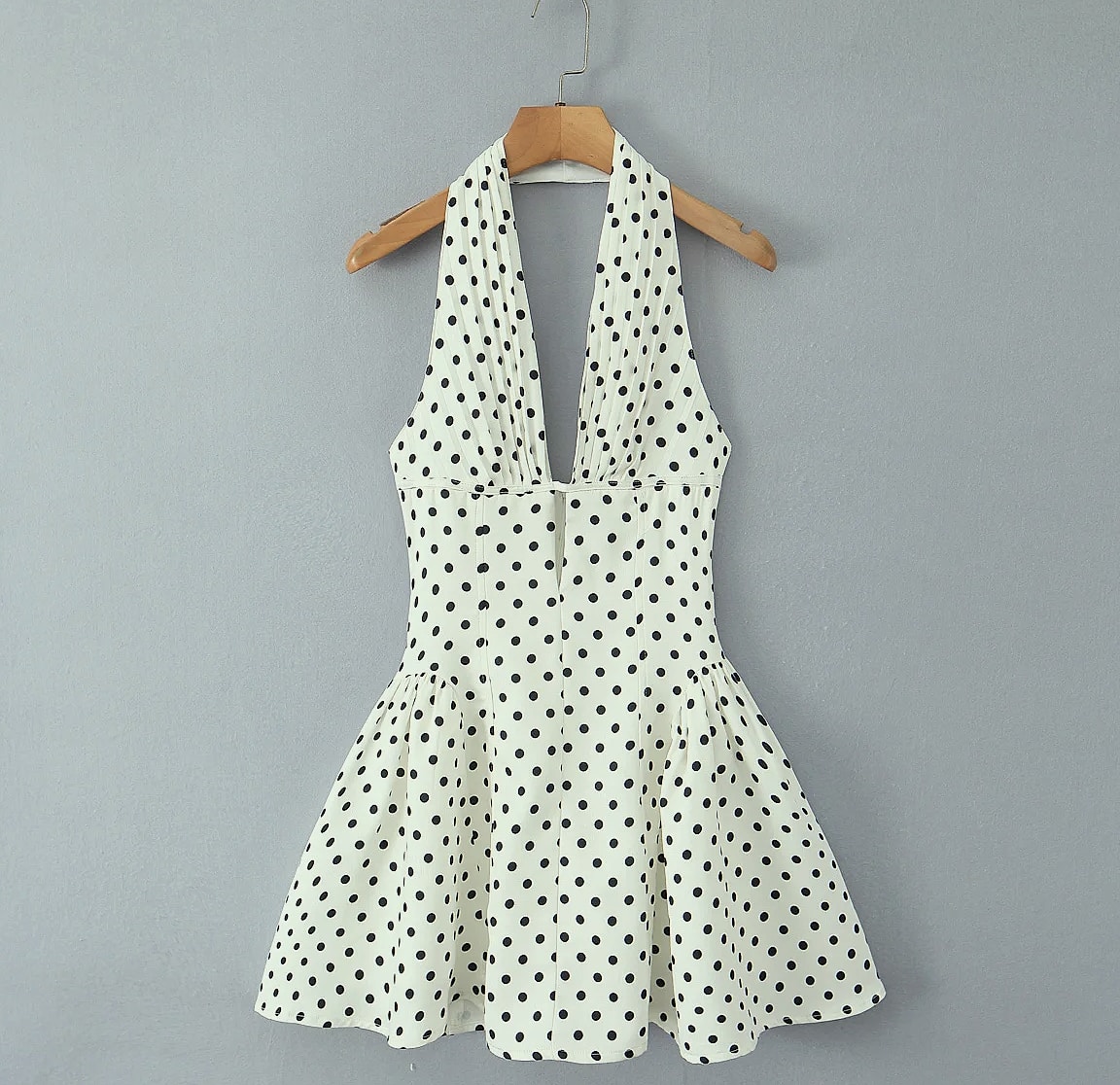 Yenkye French Style Polka Dot Halter Mini Dress — build progress