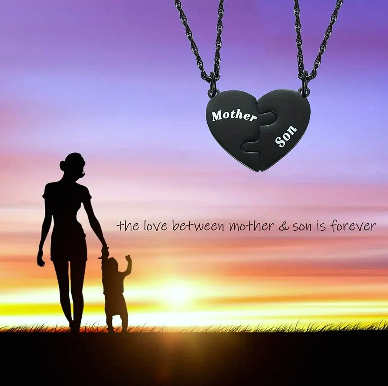 AEHOME Mother and Son Matching Heart Pendant Necklace Set — scale reference