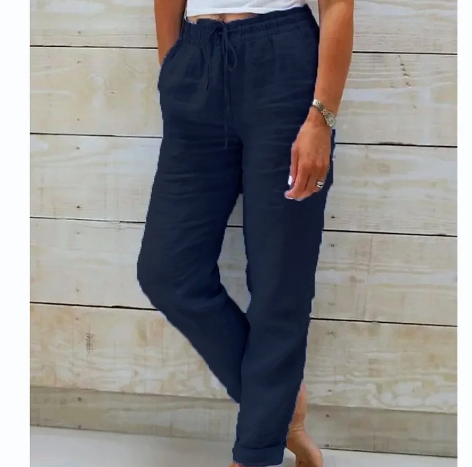 BAVFD Women's Cotton Linen Casual Pants Elastic Waist — parts overview