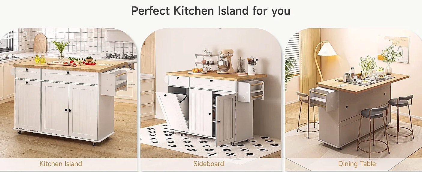 ONBRILL 60 inch Mobile Kitchen Island Rolling Trolley with — feature highlights
