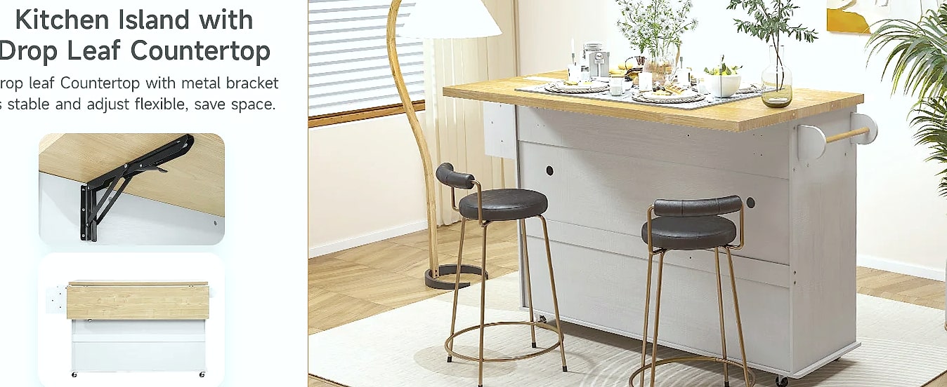 ONBRILL 60 inch Mobile Kitchen Island Rolling Trolley with — scale reference
