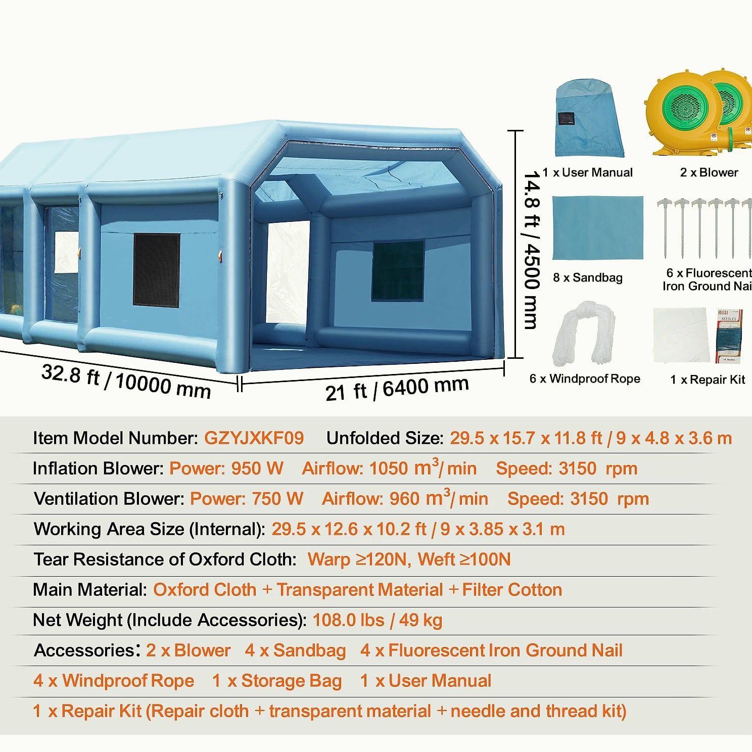 SucceBuy Inflatable Paint Booth with Blowers and Air Filter — feature highlights