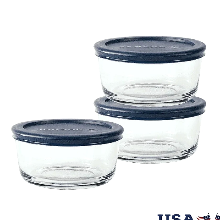 Round Glass Food Storage Containers Set of 3, 2 Cup — package contents