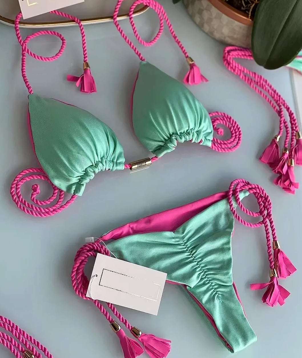 Women's Backless Triangle Bikini Swimsuit — scale reference
