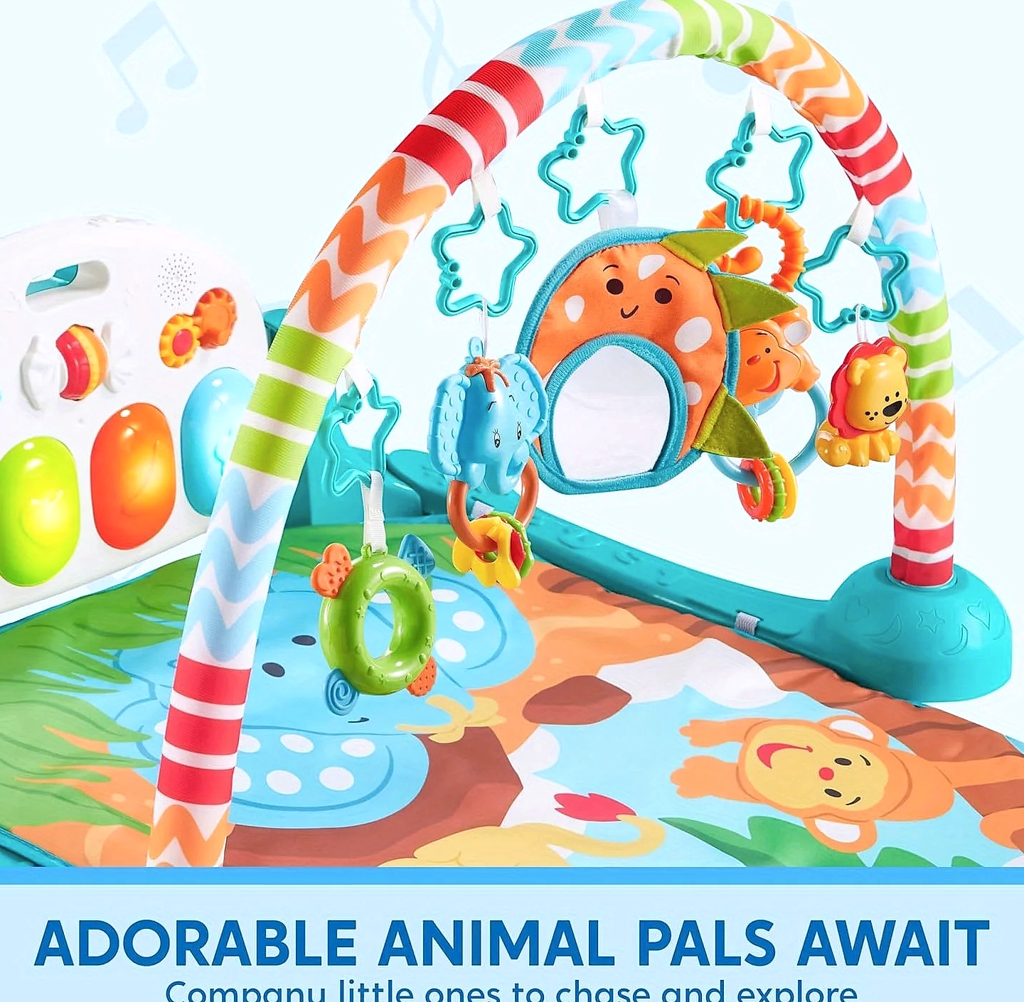 Joyfy Baby Play Mat with Piano, Tummy Time Gym for 0-12 — side view