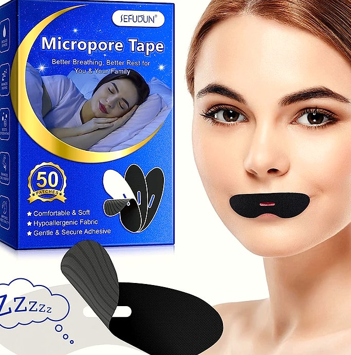 Anti-Snoring Sleep Strips, 50-Count Mouth Seal Tape — package contents