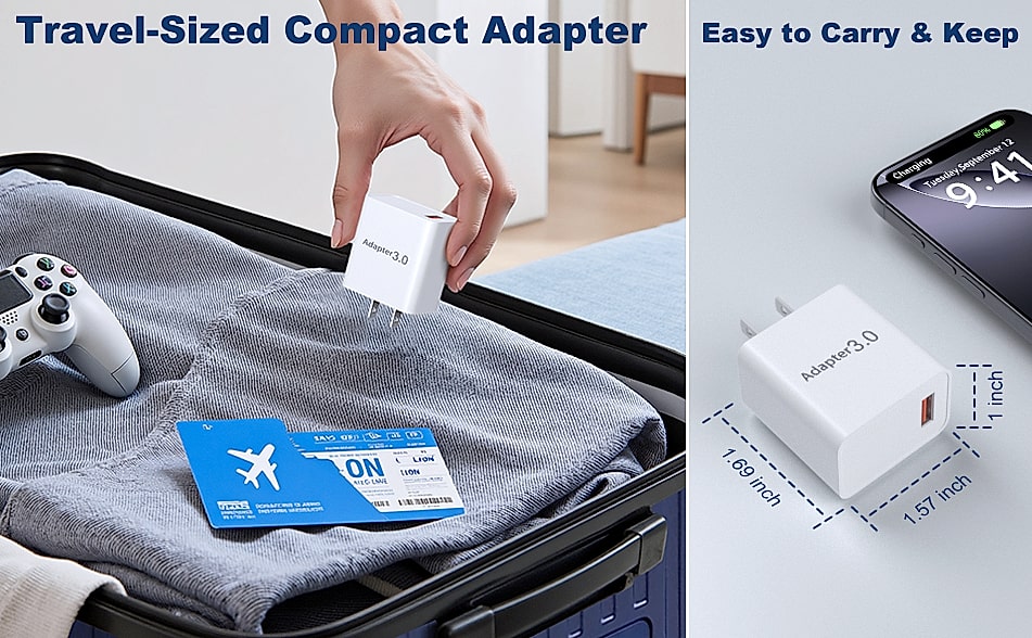 OKRAY 2-Pack 18W USB-A Fast Charging Block Quick Charge 3.0 — scale reference