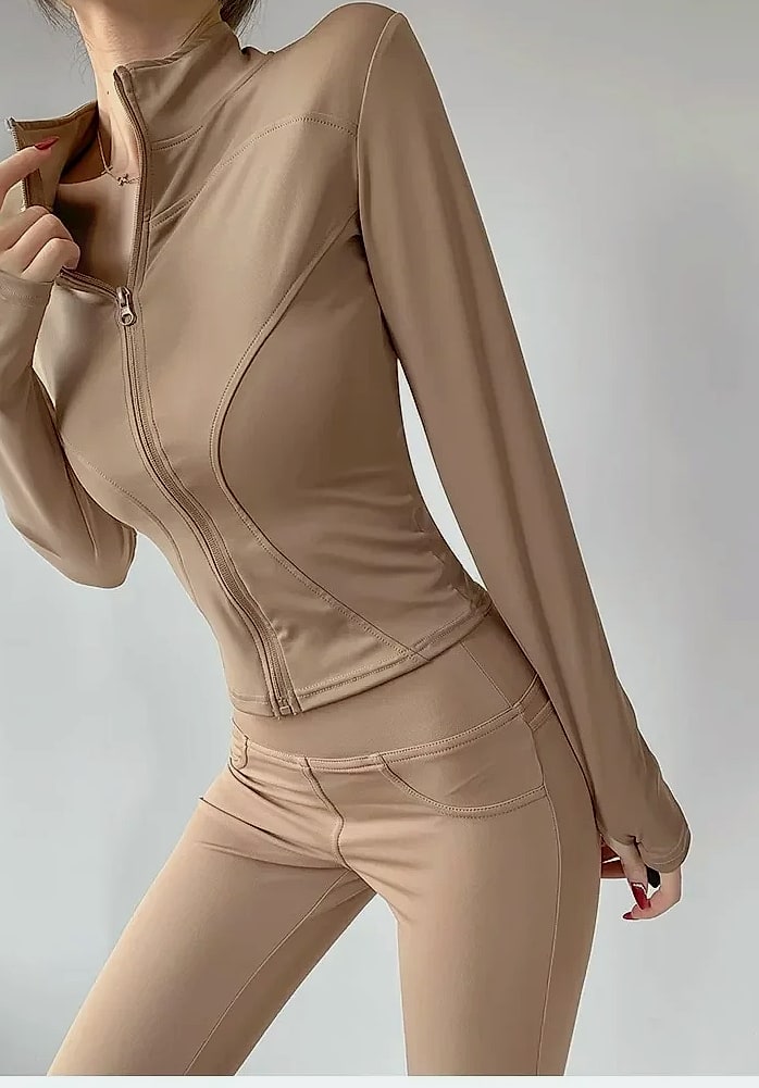 Women's Quick Dry Yoga Jacket Long Sleeve Zip Running Top — side view
